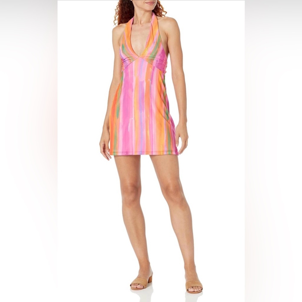 Show Me Your Mumu Zappa Mini Dress in Sunrise Stripe Pink Orange Size XL